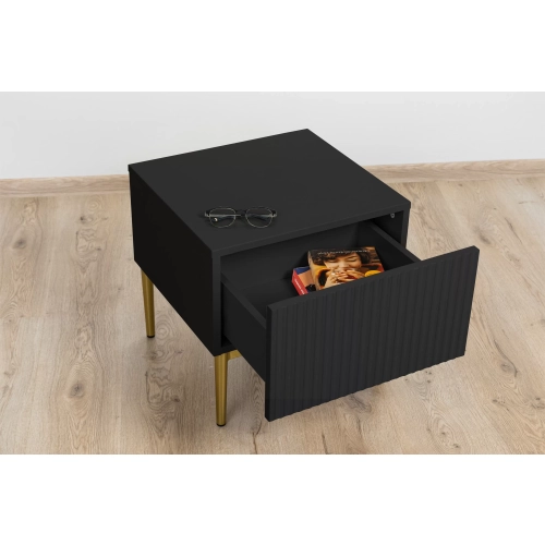 Zestaw szafek nocnych Nicole 46 cm - czarny / złote nóżki